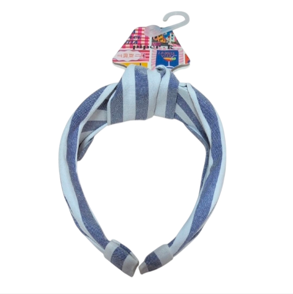 Piper K Blue & White Striped Chambray Hairband